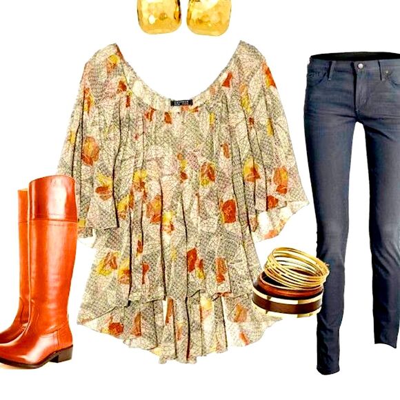 Gryphon New York Silk Semi Sheer Blouse in Vintage Leaf Sz XS/S - Picture 2 of 7